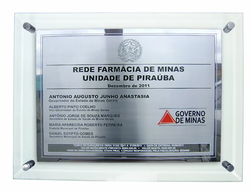 Placa de Inauguração em Vidro